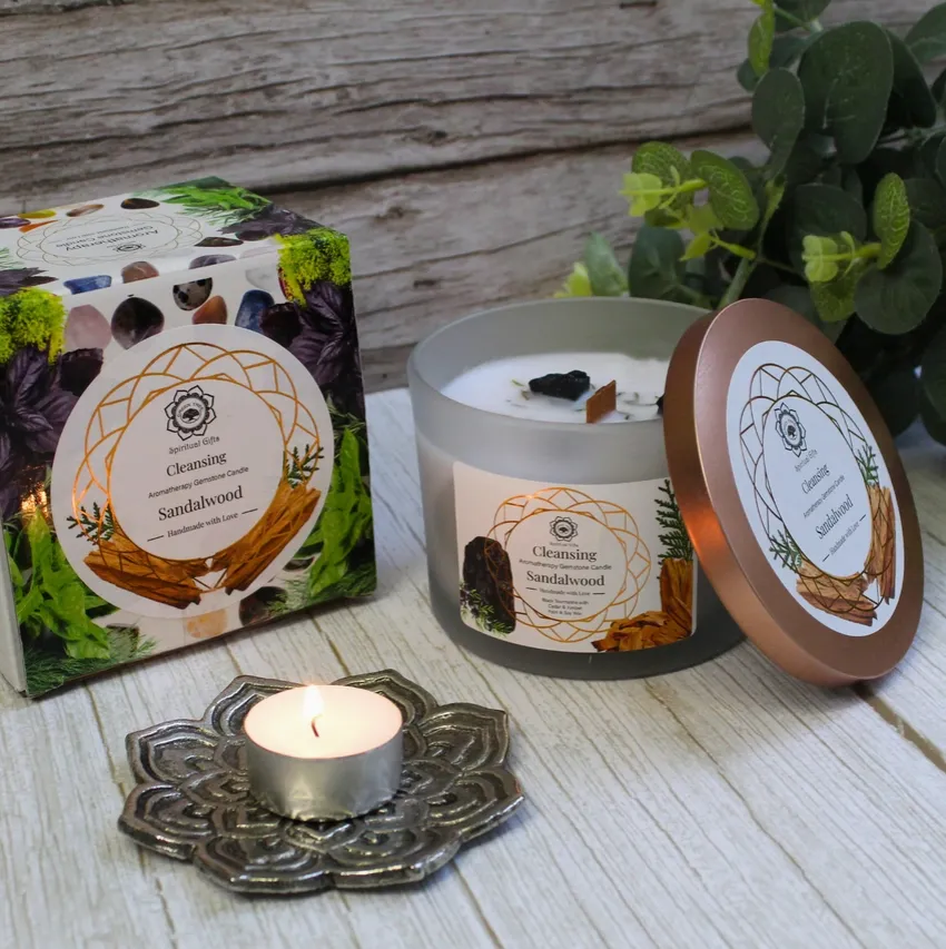 [GTG-CS01] Green Tree Geurkaars Cleansing (Reiniging - Sandelhout met  Zwarte toermalijn edelstenen 256g)