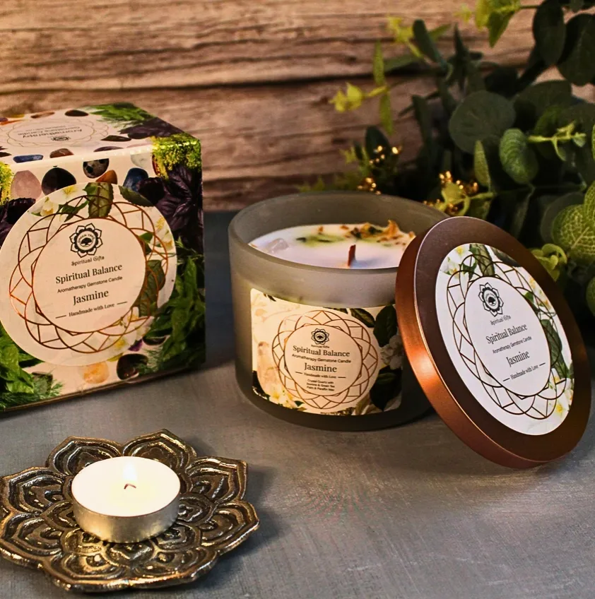 [GTG-BJ01] Green Tree Geurkaars Spirituele balans (Jasmijn met Bergkristal) 256g